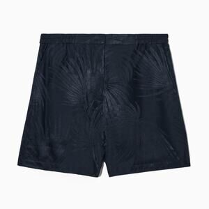COS Dark Navy Blue Palm Leaf Print High Waist Silk Blend 3”-Inseam Shorts Sz XS
